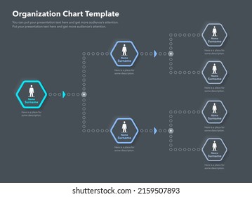 Modern infographic for company organizational structure - dark version. Easy to use for your website or presentation.