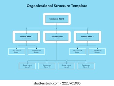 Moderne Infografik für die Organisationsstruktur des Unternehmens - blaue Version. Einfache flache Vorlage für die Datenvisualisierung.