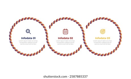 Modern infographic design with 3 circular data points, rope. Perfect for presentations, reports, and digital content.