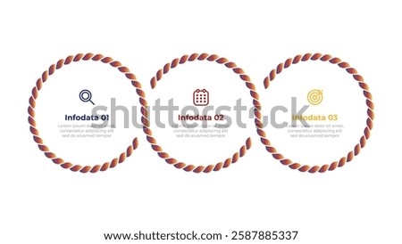 Modern infographic design with 3 circular data points, rope. Perfect for presentations, reports, and digital content.