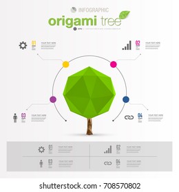Modern infographic design with 3D origami tree on simple background Eps 10 stock vector illustration 