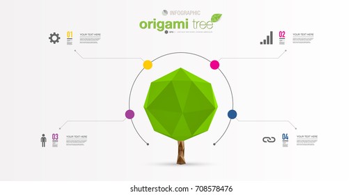 Modern Infographic Design With 3D Origami Tree On Simple Background Eps 10 Stock Vector Illustration 