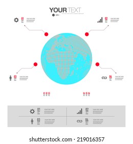 Modern infographic design with 3D world map and simple background can be used for workflow layout, chart, number options, presentation, web design.  Eps 10 stock vector illustration 