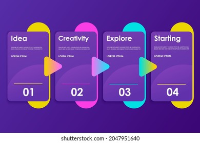 Modern Infographic Design. 4 Steps In A Horizontal Row. 4 Successive Steps Template For Business, Presentation, Training, Strategy, Banner, Poster. Vector Illustration. EPS 10