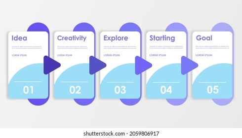 Modern infographic design. 5 steps in a horizontal row. 5 successive steps template for business, presentation, training, strategy, banner, poster. Vector illustration. EPS 10