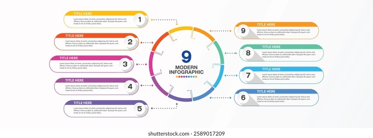 Modern infographic design 9 options or steps. Infographics business concept for info graphics, flow charts.