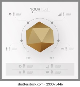 Modern infographic design with abstract golden 3D origami shape can be used for workflow layout, chart, number options, presentation, web design.  Eps 10 stock vector illustration 