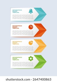 Modern infographic design with arrows. Four steps or processes vertical infographic layout with icons