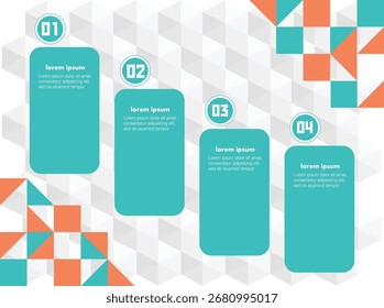Design infográfico moderno com elementos geométricos brilhantes e dinâmicos. Cada slide apresenta informações em um estilo minimalista, utilizando cores vibrantes laranja, azul e verde para chamar a atenção. 2