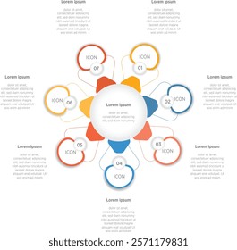 Modern Infographic design circle 7 steps or options business information colored template