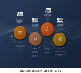 Modernes Infografik-Design mit kreisförmigen Elementen, die auf Farbverlauf-Hintergrund betriebliche Konzepte veranschaulichen, ideal für Präsentationen, Marketing und Datenvisualisierung.
