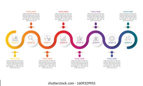 Modern Infographic design concepts timeline can be used for workflow layout, diagram, number options, web design. Infographic business concept with 8 option, parts, steps or processes. 