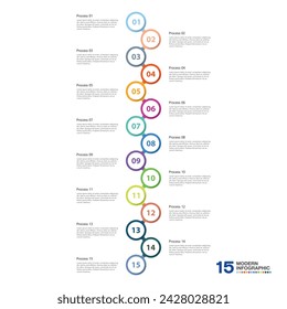 Modern infographic design element with 15 steps and business icons. Timeline infographic icons designed for abstract background template