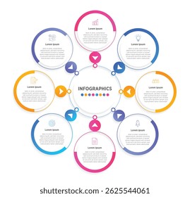 Modern Infographic design elements for your business data with 8 options, parts, steps, timelines or processes, Circle round concept. Vector Illustration.	