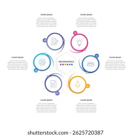 Moderno Infográfico elementos de design para seus dados de negócios com 6 opções, peças, etapas, linhas do tempo ou processos, conceito Circle round. Ilustração de vetor.	