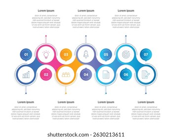 Modern Infographic design elements for your business data with 7 options, parts, steps, timelines or processes, Circle round concept. Vector Illustration.	