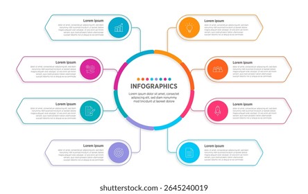 Elementos de design de Infográfico moderno para seus dados de negócios com 8 opções, peças, etapas, linhas do tempo ou processos, conceito Circle round. Ilustração de vetor.	