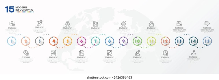 Modern infographic design with icons and 15 options or steps. Abstract elements of graph, diagram with steps, options, parts or processes. Vector business template for presentation. 