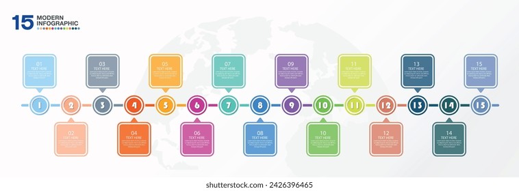 Modern infographic design with icons and 15 options or steps. Abstract elements of graph, diagram with steps, options, parts or processes. Vector business template for presentation. 