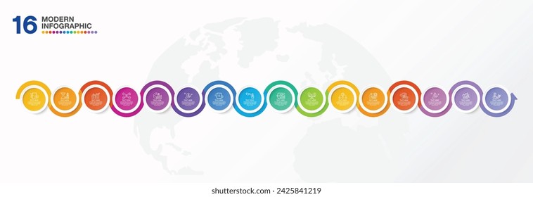 Modern infographic design with icons and 16 options or steps.  Abstract elements of graph, diagram with steps, options, parts or processes. Vector business template for presentation. 