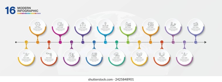 Modern infographic design with icons and 16 options or steps.  Abstract elements of graph, diagram with steps, options, parts or processes. Vector business template for presentation. 