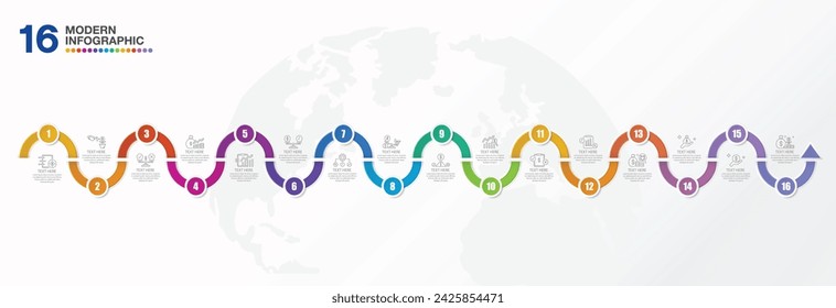 Modern infographic design with icons and 16 options or steps. Abstract elements of graph, diagram with steps, options, parts or processes. Vector business template for presentation. 