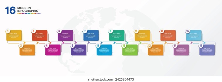 Modern infographic design with icons and 16 options or steps. Abstract elements of graph, diagram with steps, options, parts or processes. Vector business template for presentation. 