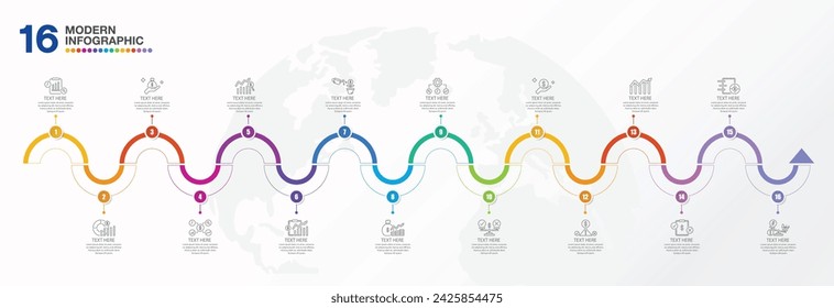 Modern infographic design with icons and 16 options or steps.  Abstract elements of graph, diagram with steps, options, parts or processes. Vector business template for presentation. 