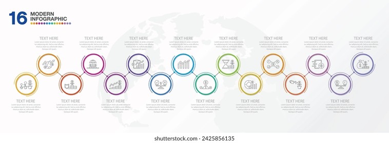 Modern infographic design with icons and 16 options or steps. Abstract elements of graph, diagram with steps, options, parts or processes. Vector business template for presentation. 