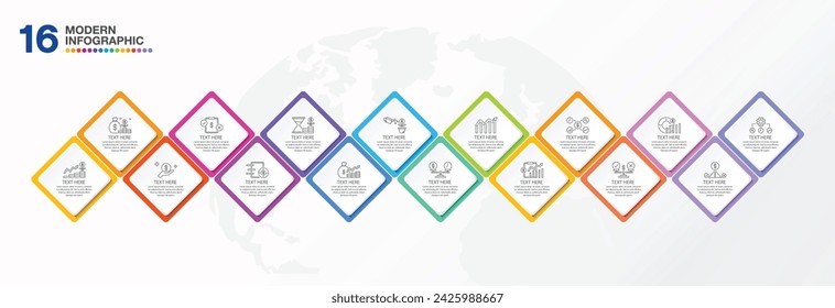 Modern infographic design with icons and 16 options or steps. Abstract elements of graph, diagram with steps, options, parts or processes. Vector business template for presentation. 