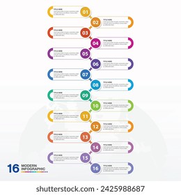 Modern infographic design with icons and 16 options or steps. Abstract elements of graph, diagram with steps, options, parts or processes. Vector business template for presentation.