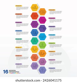 Modern infographic design with icons and 16 options or steps. Abstract elements of graph, diagram with steps, options, parts or processes. Vector business template for presentation.