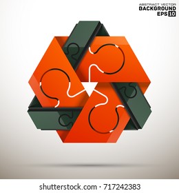 Modern infographic design layout, 6 connected jigsaw puzzle pieces located around centre. Steps of international business development and communication. Vector illustration for presentation, brochure.