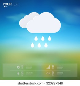 Modern infographic design with minimal rain icon on beautiful landscape background can be used for workflow layout, chart, number options, presentation, web design. Eps 10 stock vector illustration 