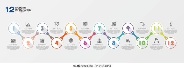 Modern infographic design with number and 12 options or steps. Infographics business concept for info graphics, flow charts.