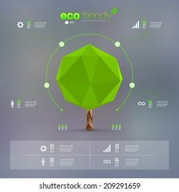 Modern infographic design with origami tree can be used for workflow layout, chart, number options, presentation, web design. Eps 10 stock vector illustration 