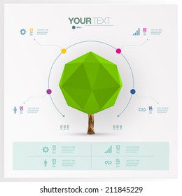 Modern infographic design with origami tree can be used for workflow layout, chart, number options, presentation, web design. Eps 10 stock vector illustration 