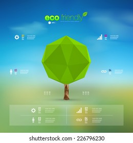 Modern infographic design with origami tree can be used for workflow layout, chart, number options, presentation, web design. Eps 10 stock vector illustration 
