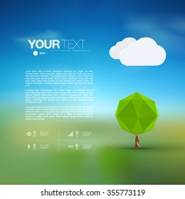 Modern infographic design with origami tree and clouds can be used for workflow layout, chart, number options, presentation, web design. Eps 10 stock vector illustration 