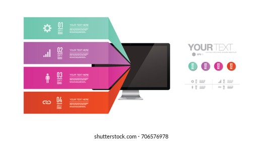 Modern infographic design with realistic 3D computer monitor and design elements Eps 10 stock vector illustration 