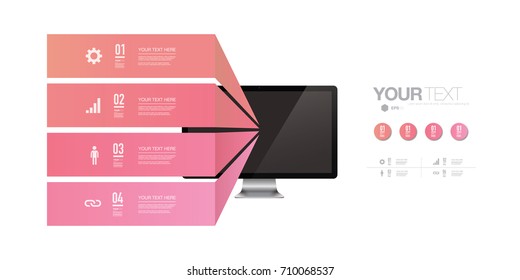 Modern infographic design with realistic 3D computer monitor and design elements Eps 10 stock vector illustration 
