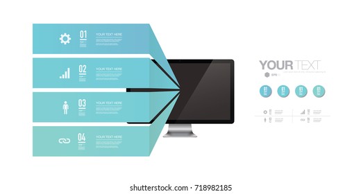 Modern infographic design with realistic 3D computer monitor and design elements Eps 10 stock vector illustration