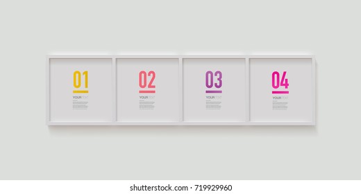 Modern infographic design in realistic picture frames on a wall. Eps 10 stock vector illustration 