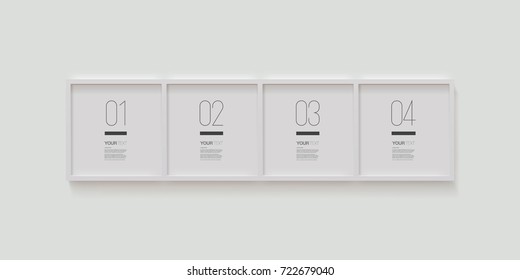 Modern infographic design in realistic picture frames on a wall. Eps 10 stock vector illustration 