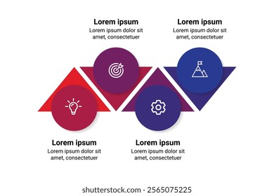 Modern Infographic Design Showcasing Planning Marketing Strategy and Business Presentation in Four Steps