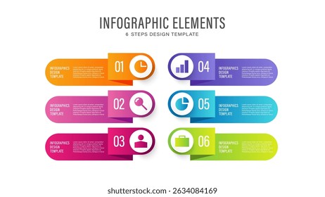 Diseño Infográfico Moderno. Seis pasos o procesos con iconos y lugar para los datos