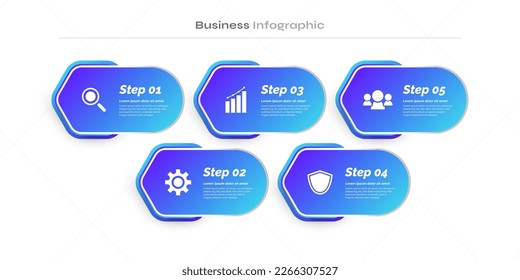Plantilla de diseño de infografía moderna con 5 opciones o pasos. Se puede utilizar para Presentación, Diseño de flujo de trabajo, Diagrama o Informe anual. Diseño de presentación de diagrama de línea de tiempo