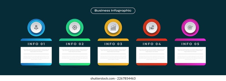 Modernes Infografik Design Template mit 5 Optionen oder Schritten. Kann für Präsentation, Workflow Layout, Diagramm oder Jahresbericht verwendet werden. Darstellung des Zeitdiagramms