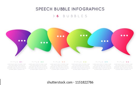 Modern infographic design, template, concept with six optional speech bubbles. Vector illustration.