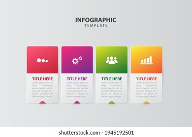 	
Modern infographic design template. Four colorful rectangular elements, pointers and text boxes. Concept of arrow business model with 4 successive steps.  Vector illustration. Presentation Template.